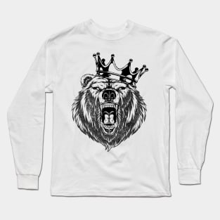 Grizzly Bear Head Angry Bear With a Crown King of Bears Long Sleeve T-Shirt